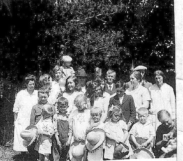 Fouth of July bunch on our  Ruth and Carl Hobbs  40 acres 10 miles from Sand Point Idaho in the Tamarac trees-1928- 2